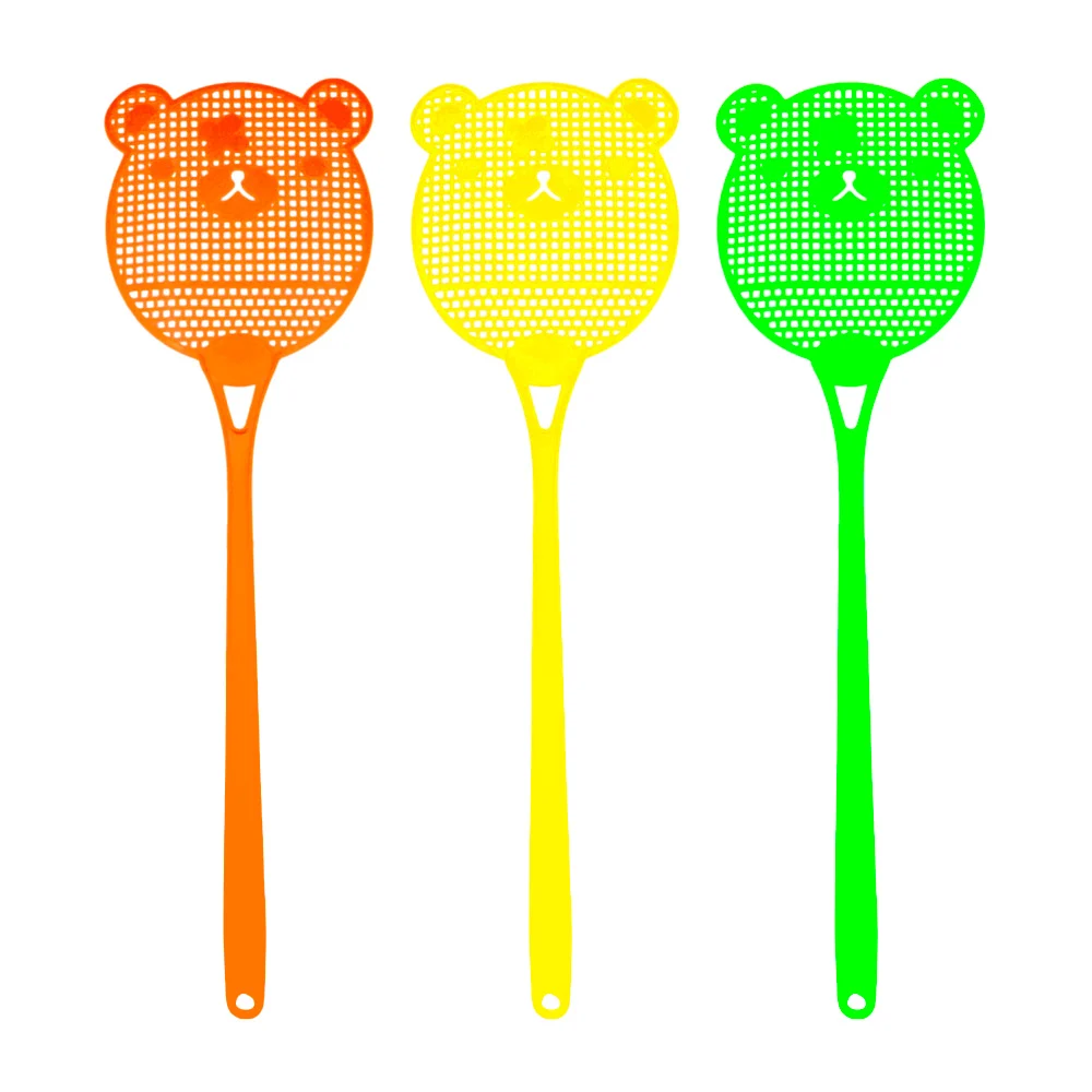 1pza Matamoscas de plástico con forma de osito y mango colgante, variedad de colores / 47cms / e1413