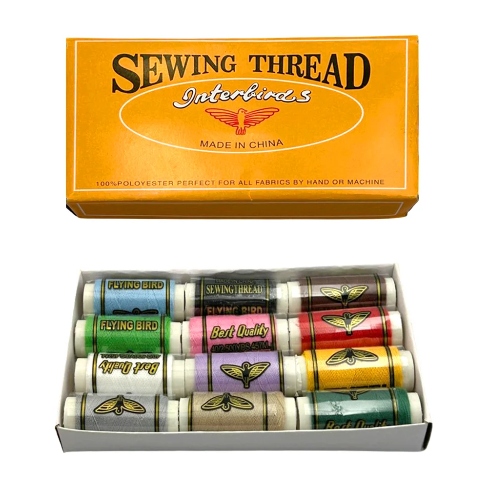 Caja con 12 ovillos de hilos de colores para coser / flying bird / sewing thread