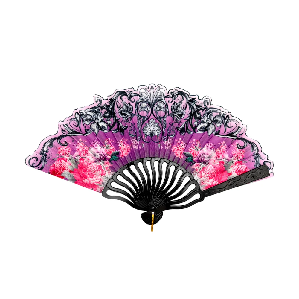 1pza Abanico de plástico con diseño estampado de flores y brillantina, variedad de colores y diseños / a13 / e5234 / e5235