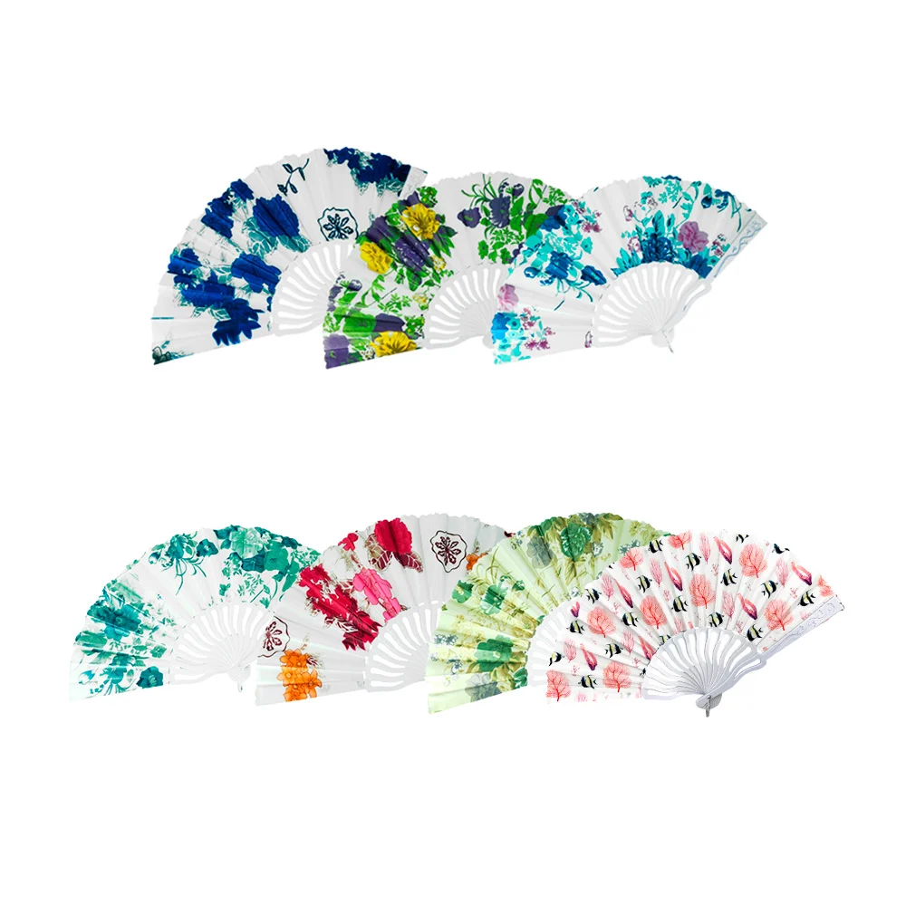 1pza Abanico con diseño de flores o estampado marino y mango de plástico con abertura, variedad de diseños / fs-116 / e5247 / 35822-2 / san-180