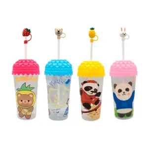 Vaso transparente con capacidad 600ml, estampado de animales + tapade…