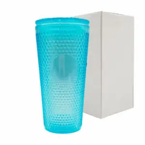 Vaso de acrílico texturizado translúcido con diseño de relieves, tapa…