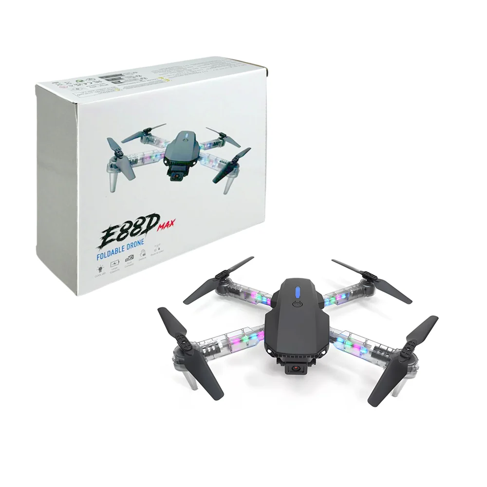 Dron e88d max con cámara doble + cuatro hélices con luz led rgb y control remoto, variedad de colores / foldable drone / e99MAX