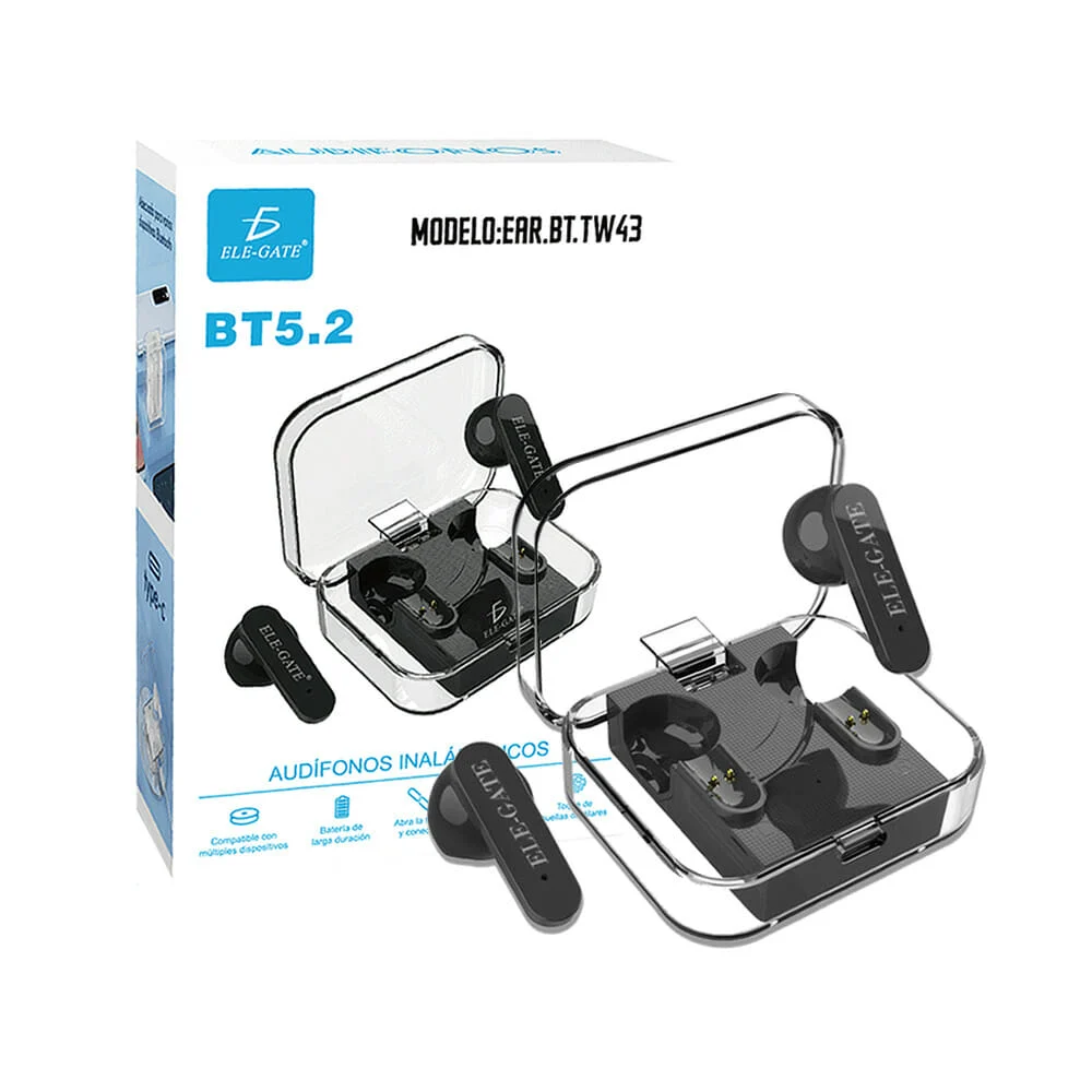 Audífonos inalámbricos bluetooth ele-gate con audio nítido y estuche de carga diseño transparente, variedad de colores / ear.bt.tw43