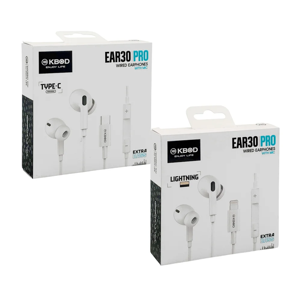 1pza Audífonos / auriculares kbod alámbricos, con almohadillas de silicona ergonómica, botones de volumen, micrófono y entradas tipo c o lightning, variedad de usos / kbod / enjoy life / ear30 pro