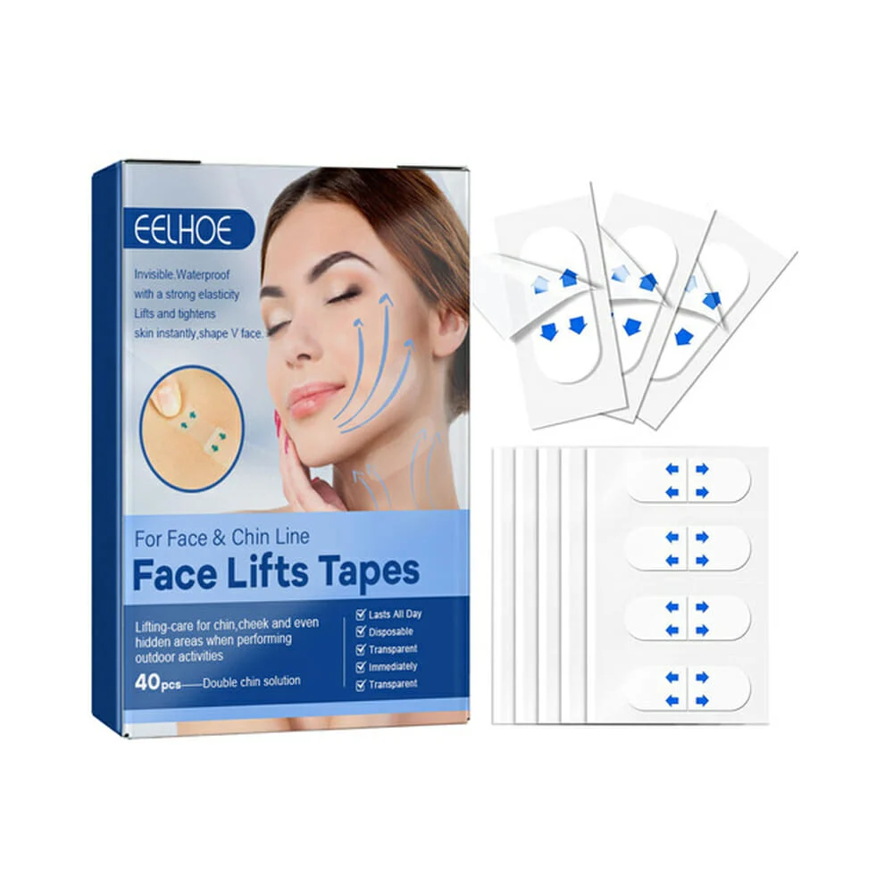 Paquete con 40 tiras bandas pegatinas transparentes para estiramiento de la piel / face lifts tapes