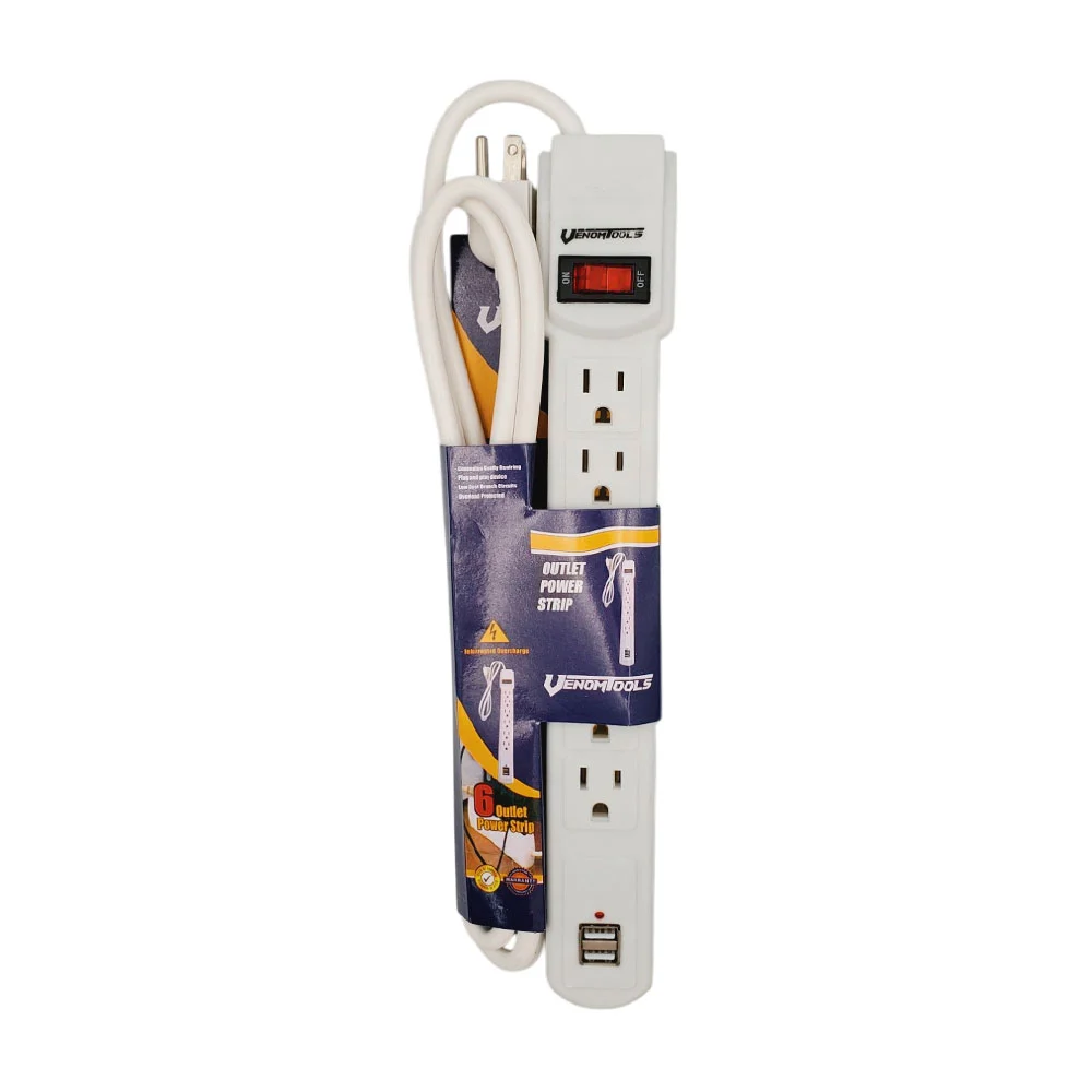Barra multicontacto con 6 tomacorrientes, cable de 2m, apagador y 2 puertos usb / outlet power strip / ep25837