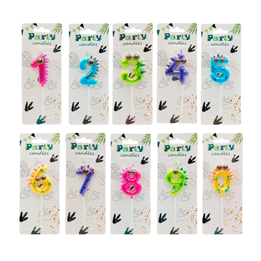 1pza Vela de cumpleaños en forma de número 0-9 con diseño de dinosaurio, variedad de colores / party candles / 643002
