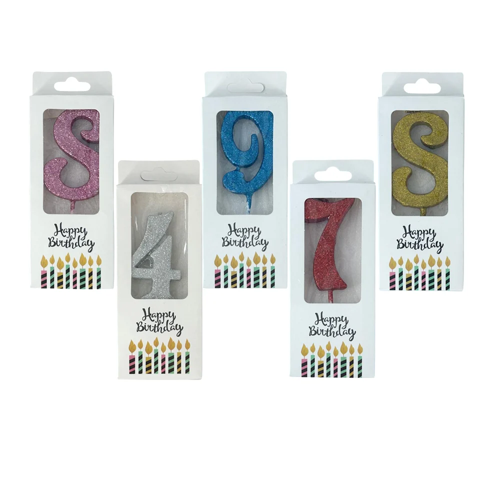 Vela en forma de número y letra con diseño diamantado, variedad de colores / happy birthday / 040557