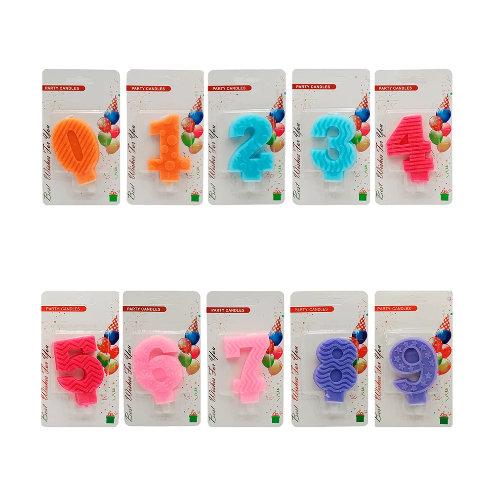 1pza Vela de cumpleaños en forma de número 0-9 con textura, variedad de modelos y colores / party candles / 800189