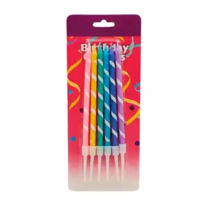 Blíster 6 velas de colores con diseño espiral para cumpleaños, 10.5cm…