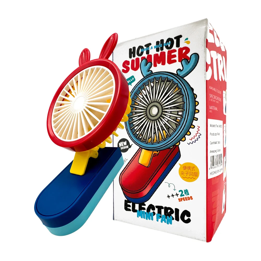 Mini ventilador de plástico con pinza, 2 velocidades y con marco en forma de animales, variedad de colores y diseños / fan-2408