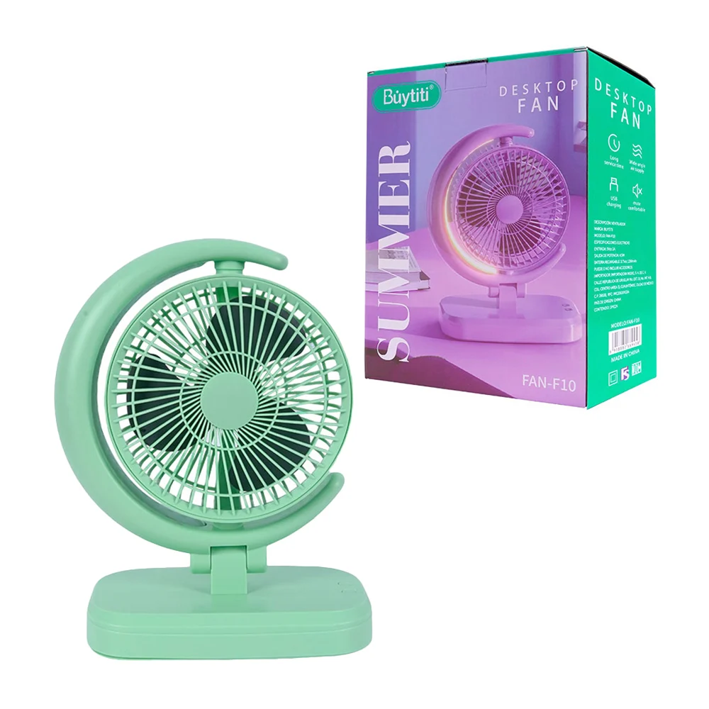 Ventilador portátil recargable buytiti con lámpara en forma de luna y base para escritorio, variedad de colores / fan-f10