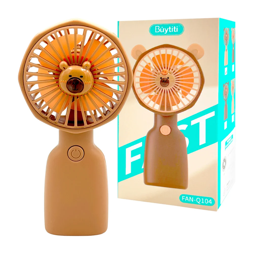 Mini ventilador portátil recargable con mini figura decorativa de capibara y orejitas, variedad de colores / fan-q104