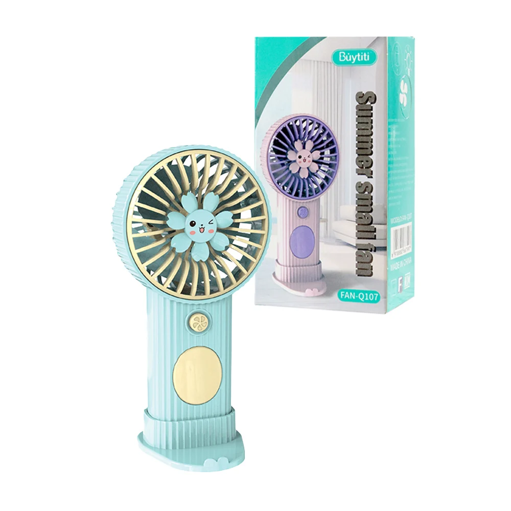 Mini ventilador de mano recargable buytiti con figura decorativa de flor y base con soporte para celular, variedad de colores / summer small fan / fan-q107