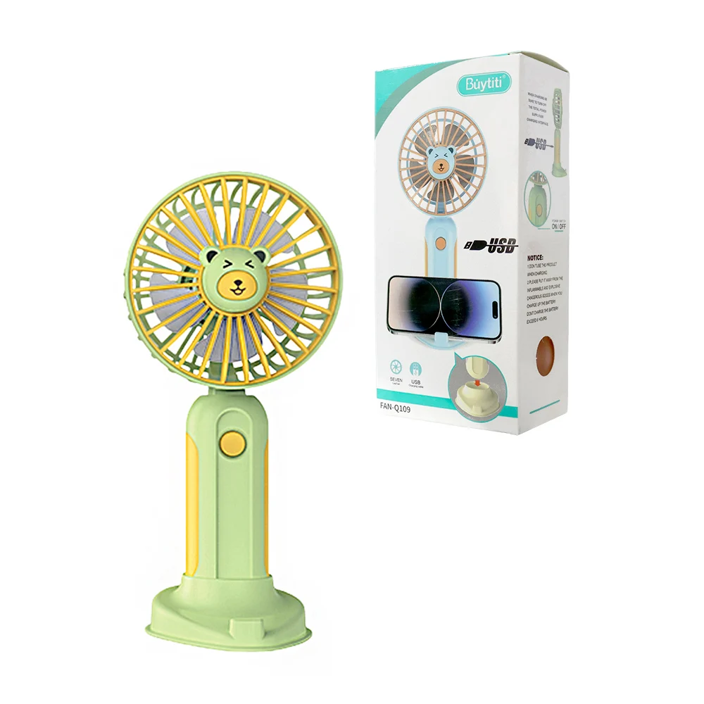 Ventilador de mano recargable buytiti con figura decorativa de oso y base con soporte para celular, variedad de colores / fan-q109