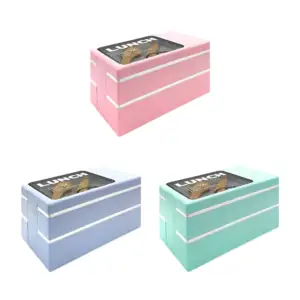 Tupper rectangular con 2 niveles y cubierto, variedad de colores / lu…