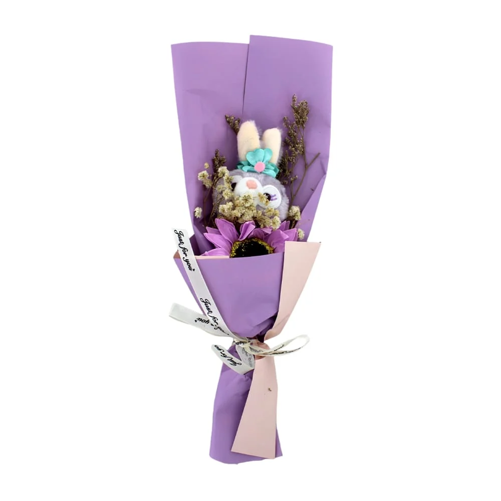 Ramo de rosa flor artificial con mini peluche y listón just for you, variedad de modelos / flower handicraft
