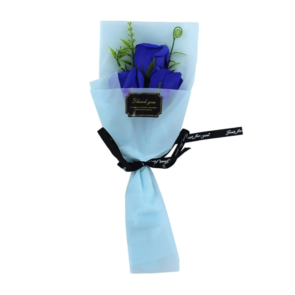 Ramo de 3 rosas flores artificiales con listón just for you, variedad de colores / thank you / flower handicraft