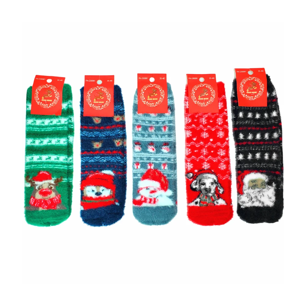 Par calcetines afelpados talla 35-40 con diseño de personajes navideño, variedad de modelos / fn-230081