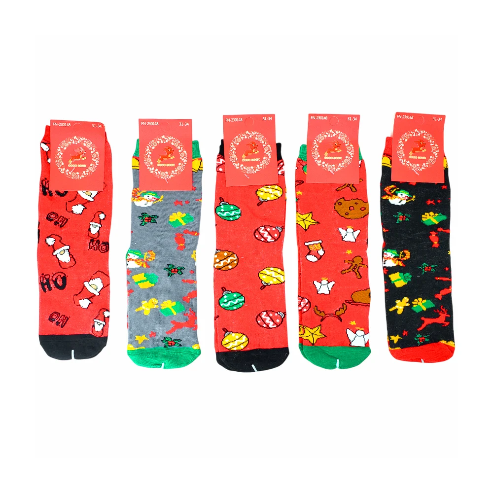 Par calcetines de poliéster talla 31-34 con estampado navideño, variedad de modelos / fn-230148