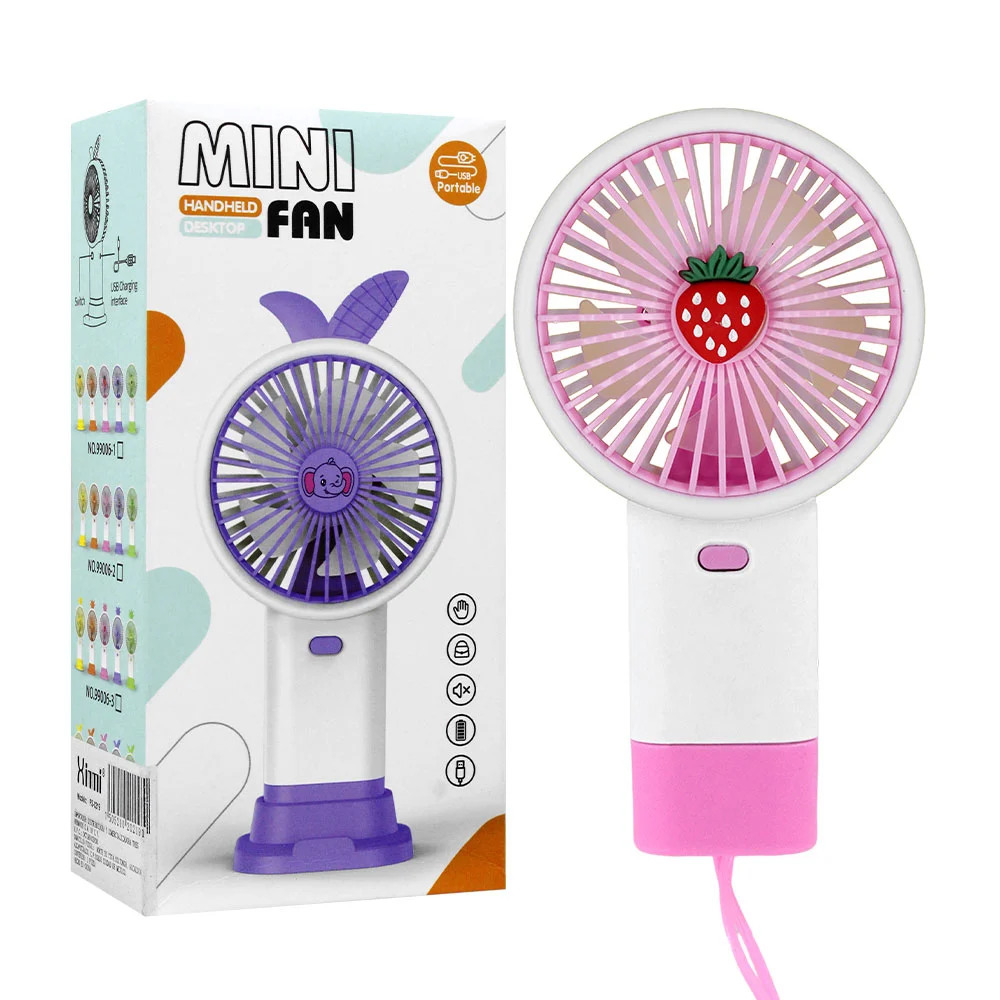 Ventilador de mano, portátil recargable con agarradera y diseño de frutas, variedad de colores / mini fan / 99005-3