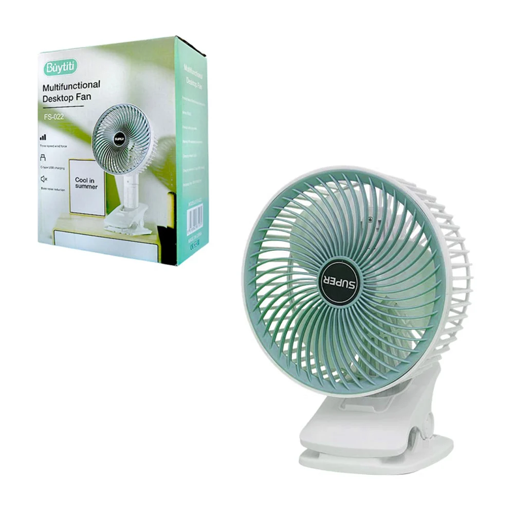 Ventilador portátil multifuncional buytiti de 3 velocidades, 3 aspas y base tipo clip para escritorio / multifunctional desktop fan / fs-022