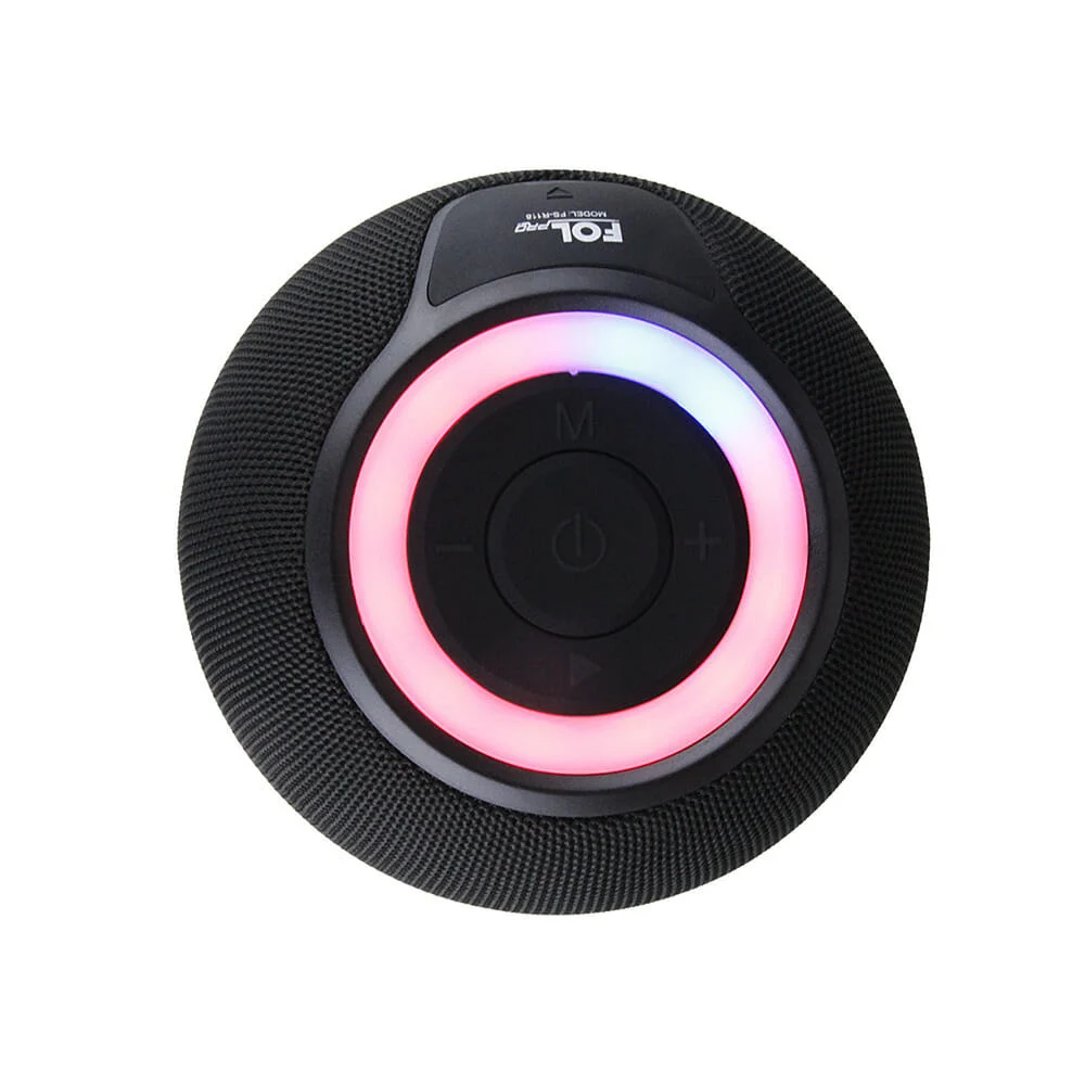 1pza Bocina inalámbrica fol, cilíndrica, recargable, con botones de control en la parte superior, cuerpo tipo mallado e iluminación rgb en forma de anillo, variedad de funciones / fs-r118