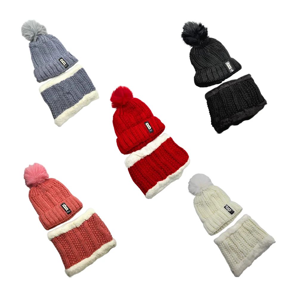 Juego de gorro y bufanda tipo collarin con diseño tejido + borrega y logo placa en forma de letra b, variedad de colores / fz237