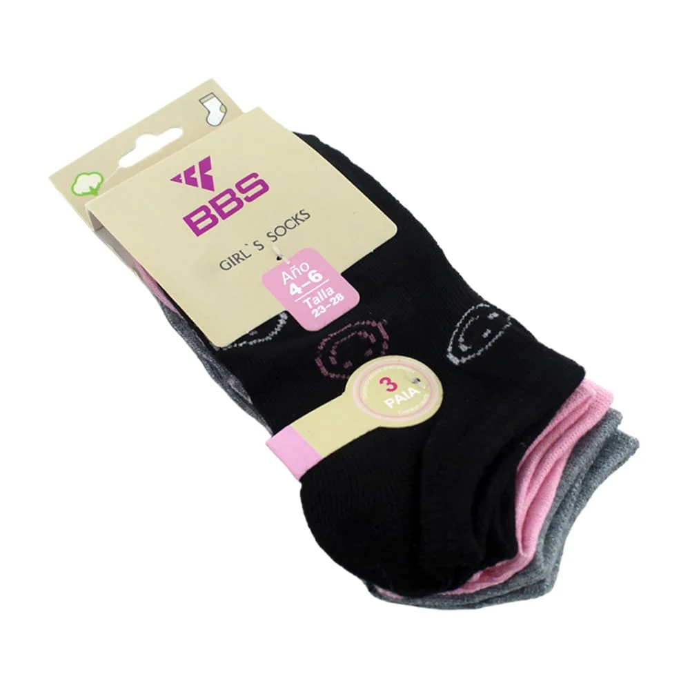 Paquete con 3 pares de calcetines tobilleros bbs con estampado para niña, variedad de tallas y modelos / 3 paia / 587117 / 587186