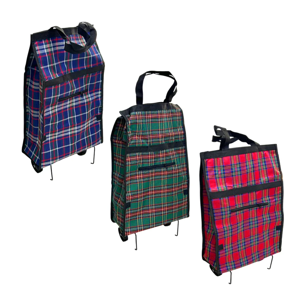 Bolsa multifuncional con diseño de cuadros, agarradera y 2 ruedas plegables de 50x32cm, variedad de colores / g-5124