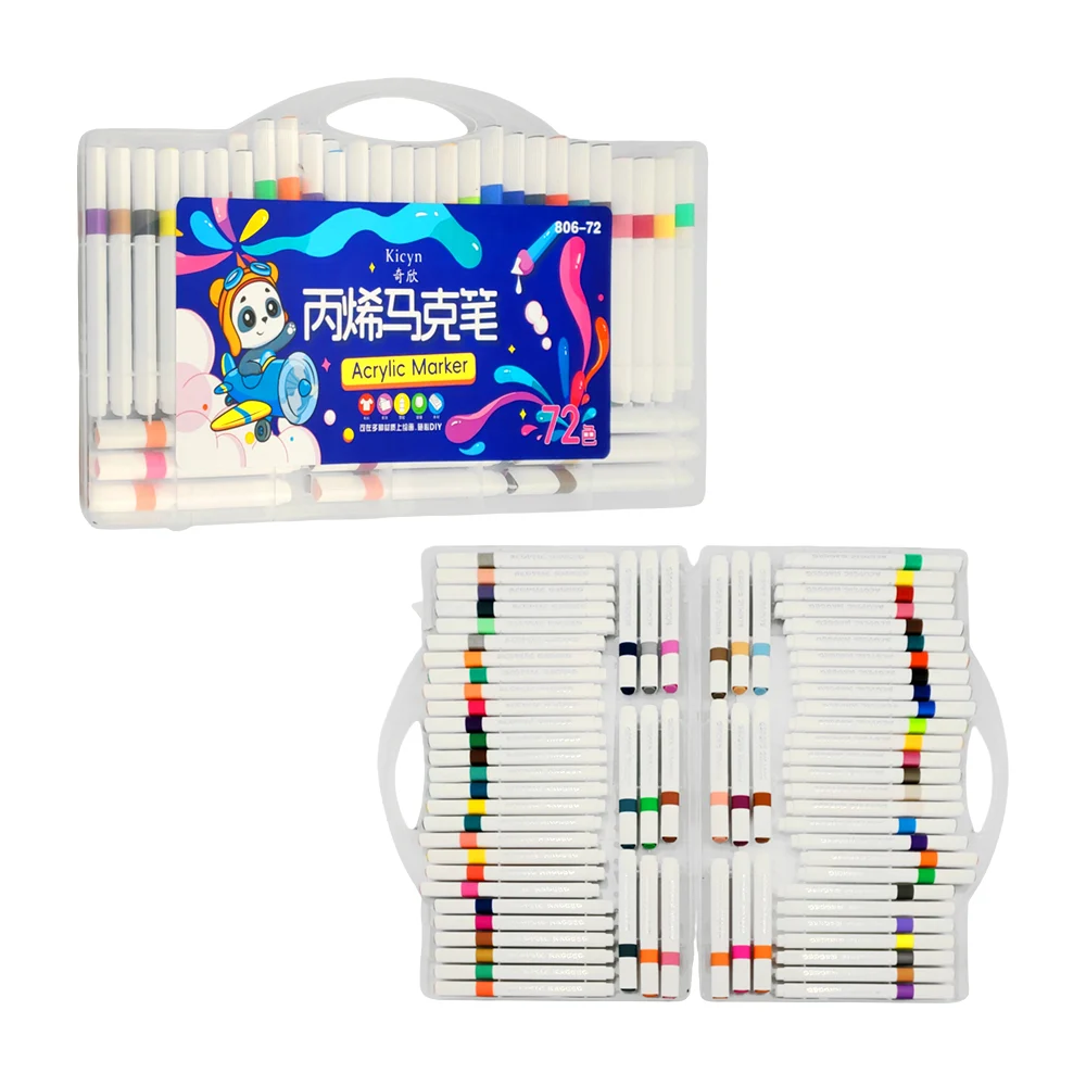 Estuche tipo maletín con 72 plumones - marcadores acrílicos de colores / kicyn / 806-72 / acrylic marker