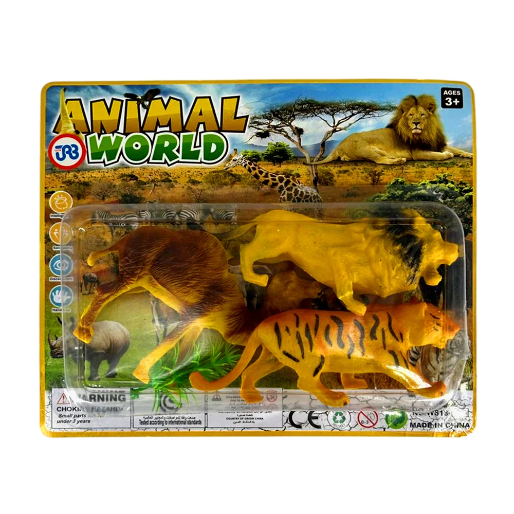Paquete con 3 animales de la selva y palmera de plástico, variedad de modelos / animal world / gdl3041