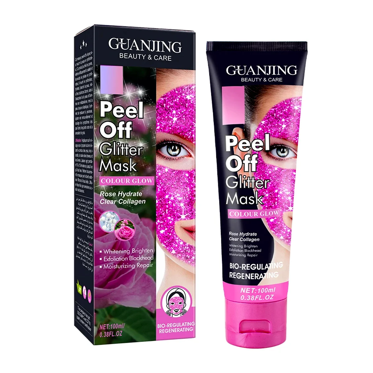 Mascarilla facial exfoliante con glitter + extracto de rosa y colágeno 100ml / guanjing / gj7096