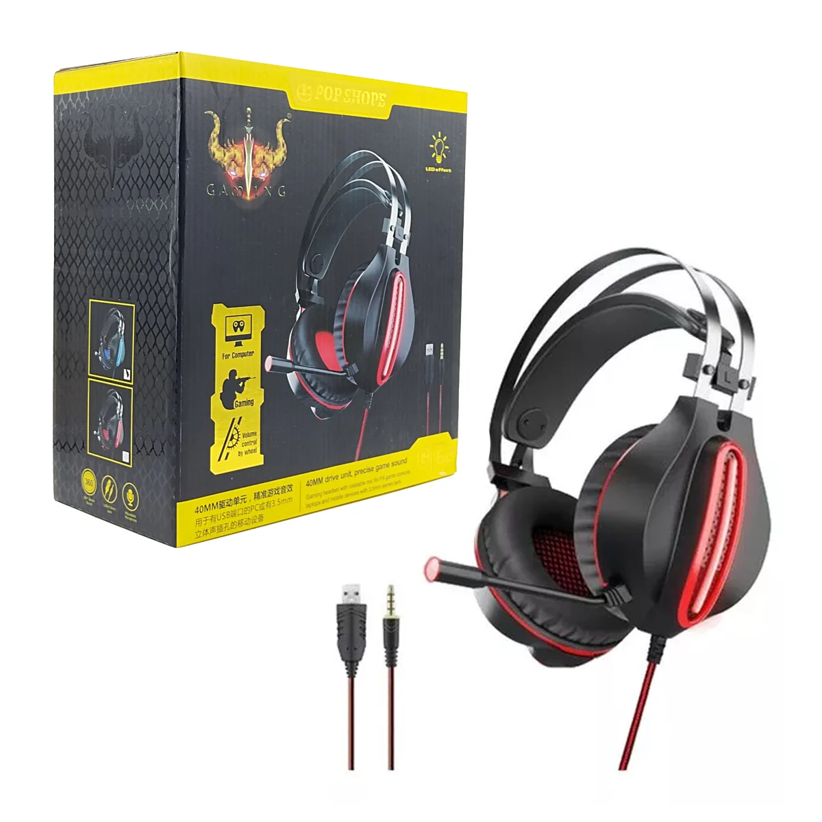 Audífonos / diadema gamer alámbrica con micrófono y luces led para computadora / pop shop / gt62