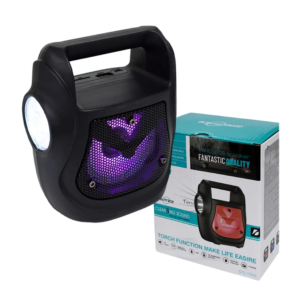 Bocina bluetooth greatnice pequeña portátil de 3 pulgadas con linterna, ranura para usb y tf / fantastic quality / gts-1533