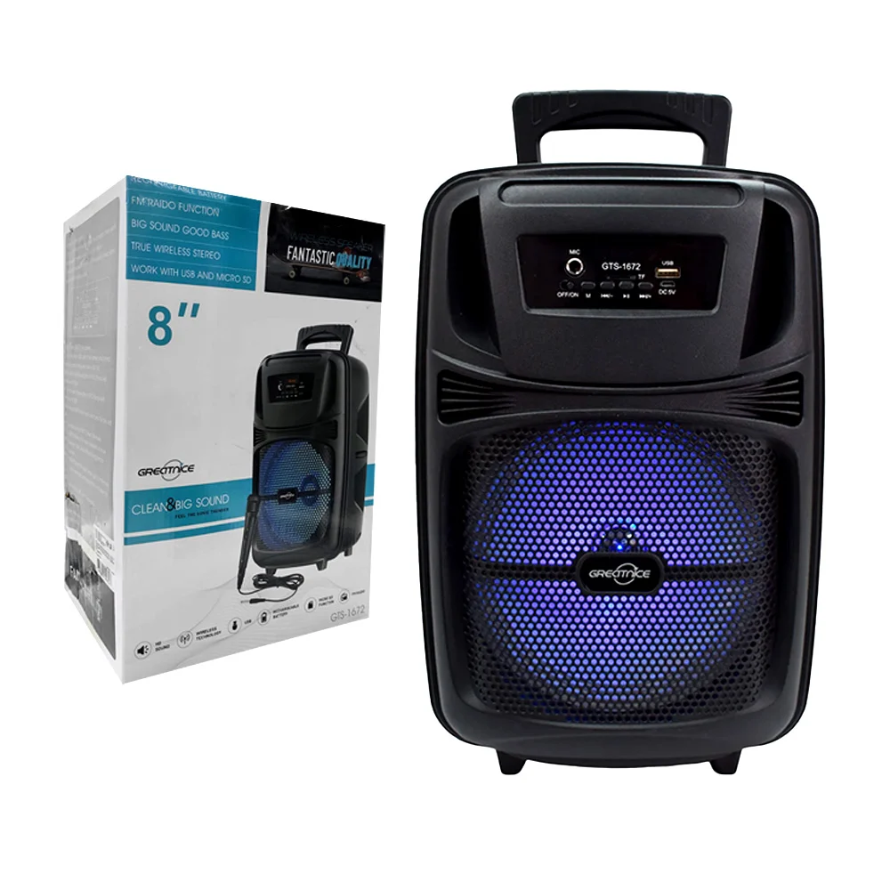 Bocina bluetooth greatnice de 8 pulgadas con luz y micrófono / gts-1672