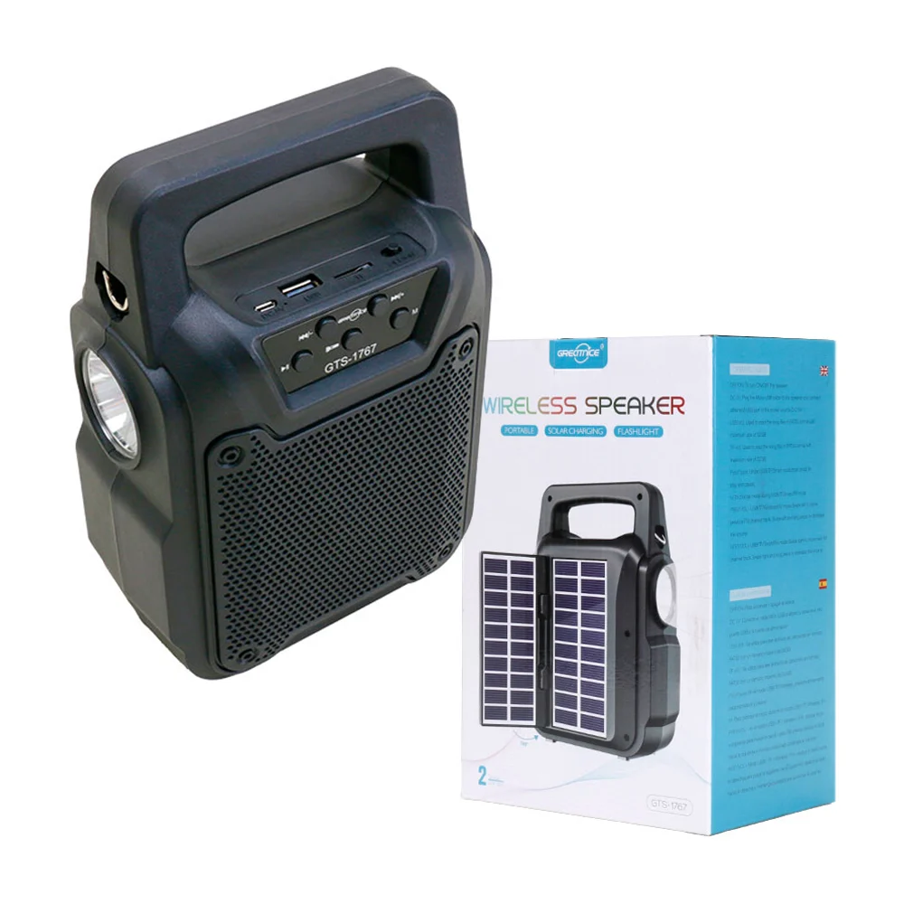 Bocina bluetooth greatnice de 4 pulgadas portátil con panel solar, linterna, ranura para usb y tf + correa / wireless speaker / gts-1767