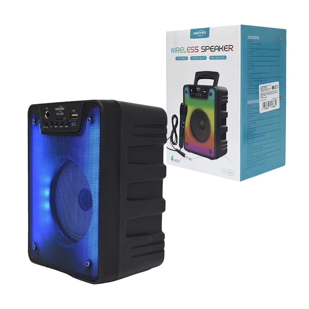 Bocina cuadrada gratnice de 4 pulgadas con luces rgb, micrófono alámbrico, y puertos usb, tf, / gts-1868