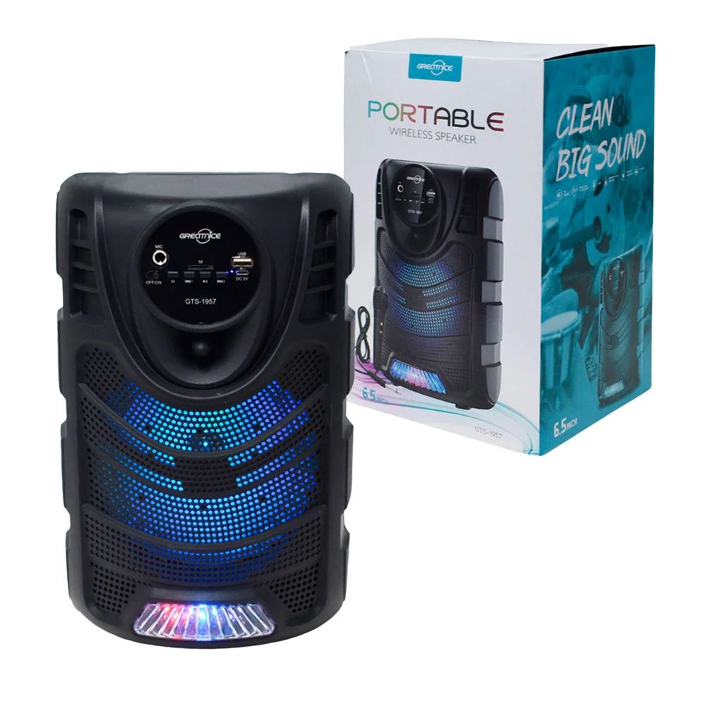 Bocina bluetooth greatnice de 6.5 pulgadas con micrófono, luz rgb y puerto usb-tf / gts-1957