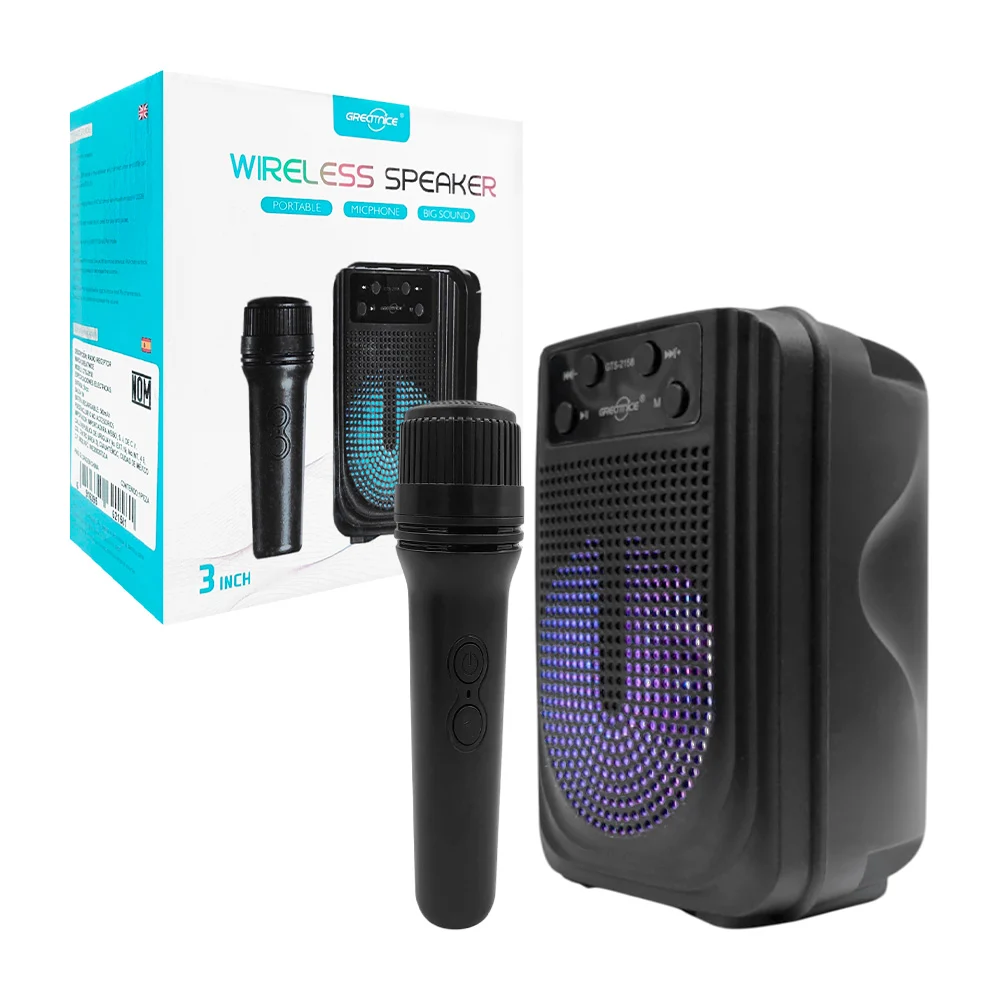 Bocina great nice de 3 pulgadas, cuadrada con diseño compacto, luz rgb, conexión bluetooth, usb, tf, auxiliar + micrófono pequeño inalámbrico, variedad de colores / gts-2158