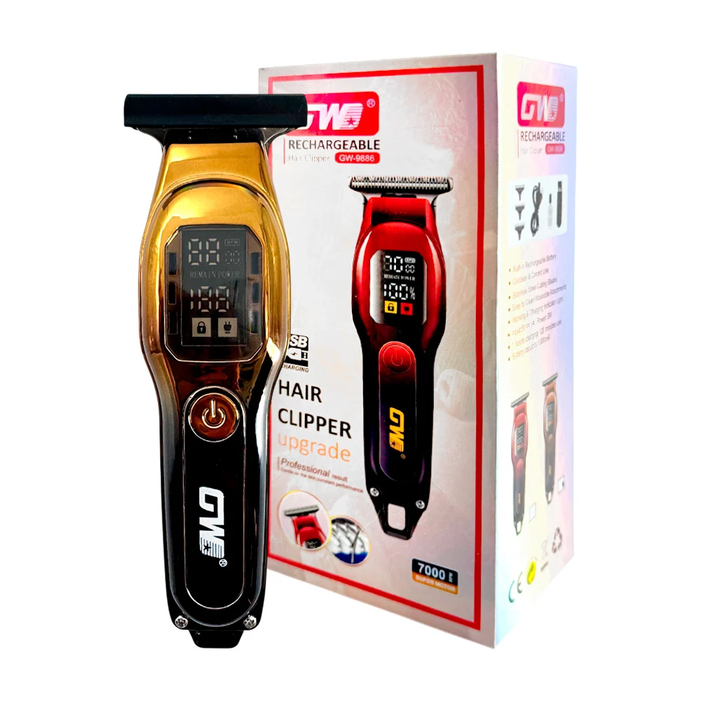 Máquina rasuradora inalámbrica con pantalla digital y 3 peinetas intercambiables para el cabello / gw-9886