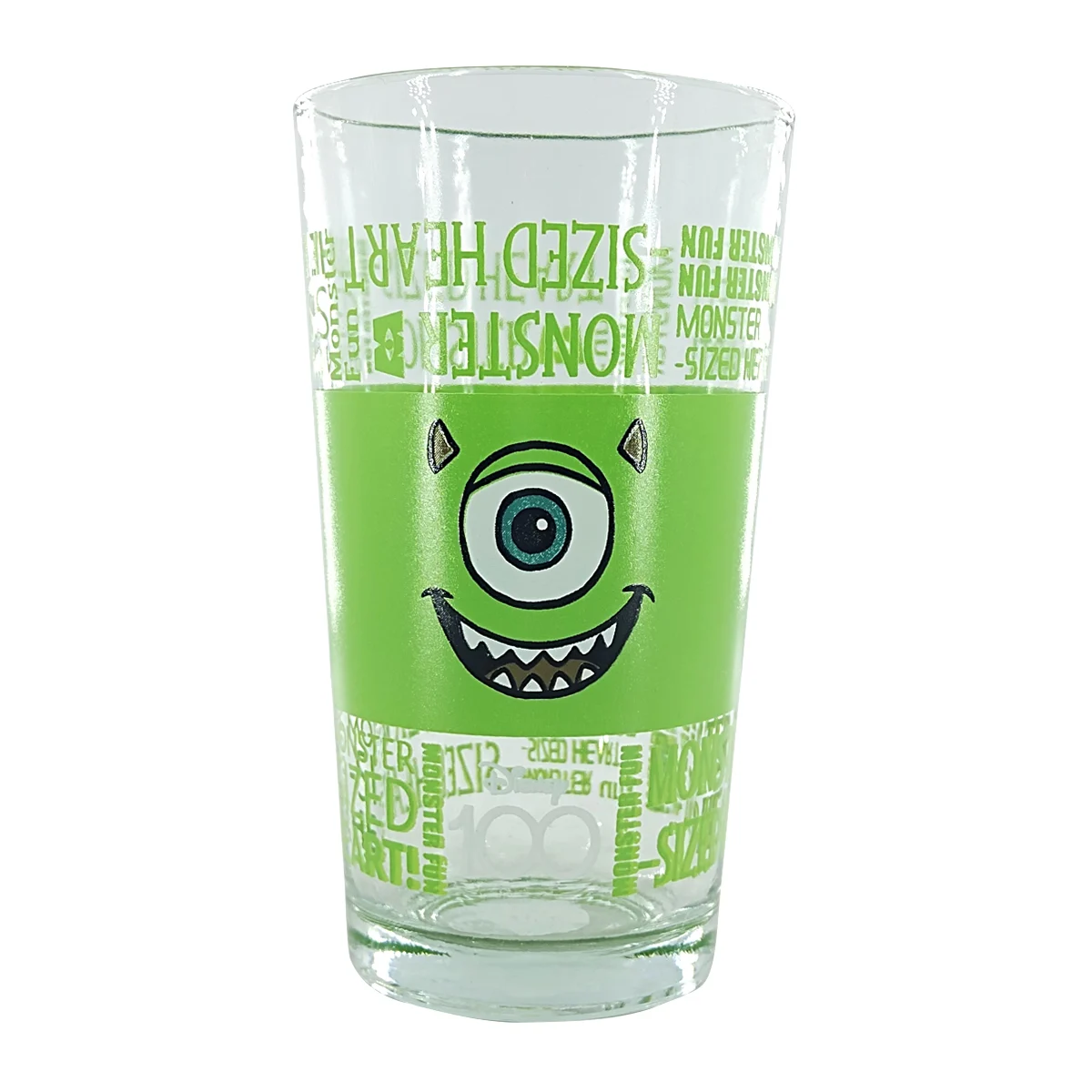 1pza Vaso de cristal redondo con franja de color en forma de Mike Wazowski - monster y letras 480ml / Disney 100 / h3-vr296 / 097800