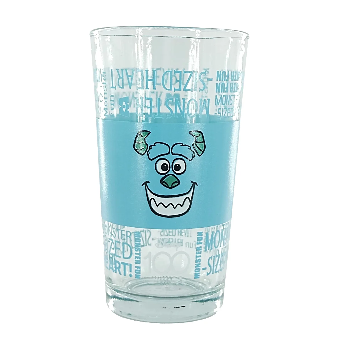 1pza Vaso de cristal redondo con franja de color en forma de James P. Sullivan - monster y letras / Disney 100 / h3-vr297 / 097817