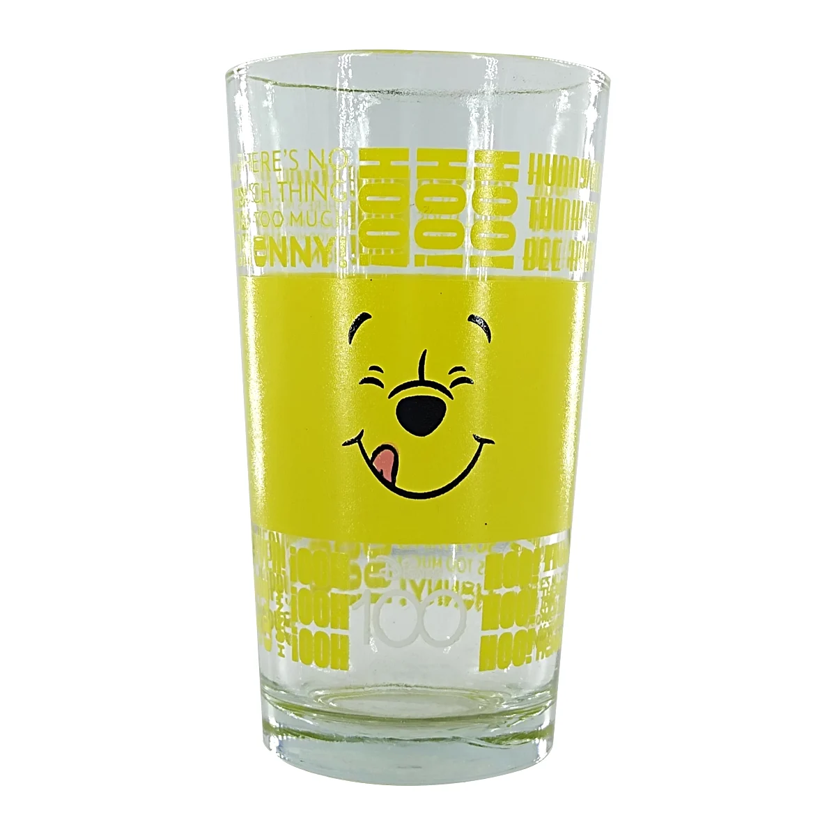 1pza Vaso de cristal redondo con franja de color en forma de Winnie Pooh y letras / Disney 100 / h3-vr298