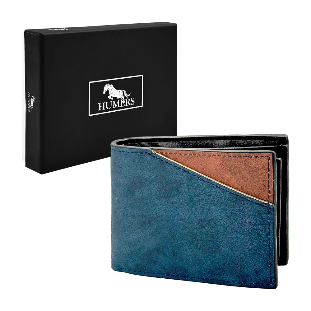 Cartera para caballero humers de piel sintética diagonal bicolor con múltiples compartimentos, variedad de colores / h4239 / billetera azul / h4239azul