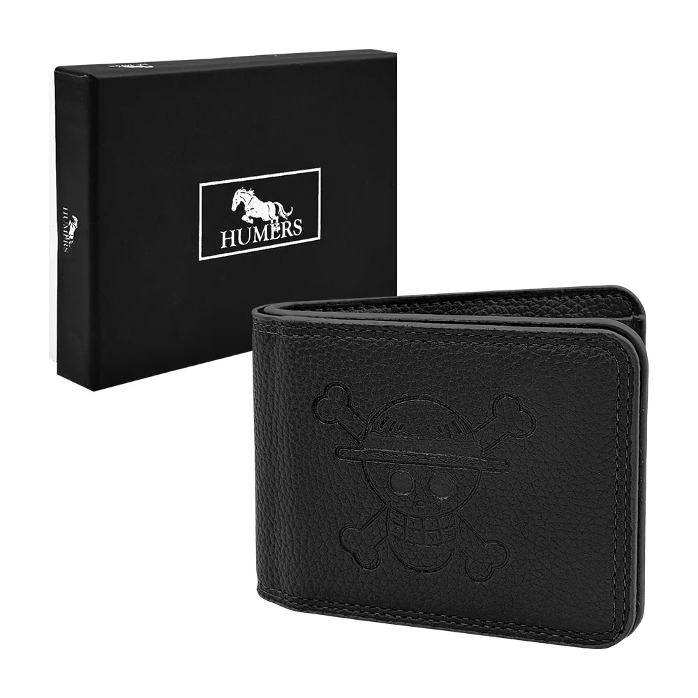 Cartera - billetera humers para caballero de piel sintética con estampado de calavera con sombrero, variedad de colores / cartera one piece / h4393 / h4393negroG