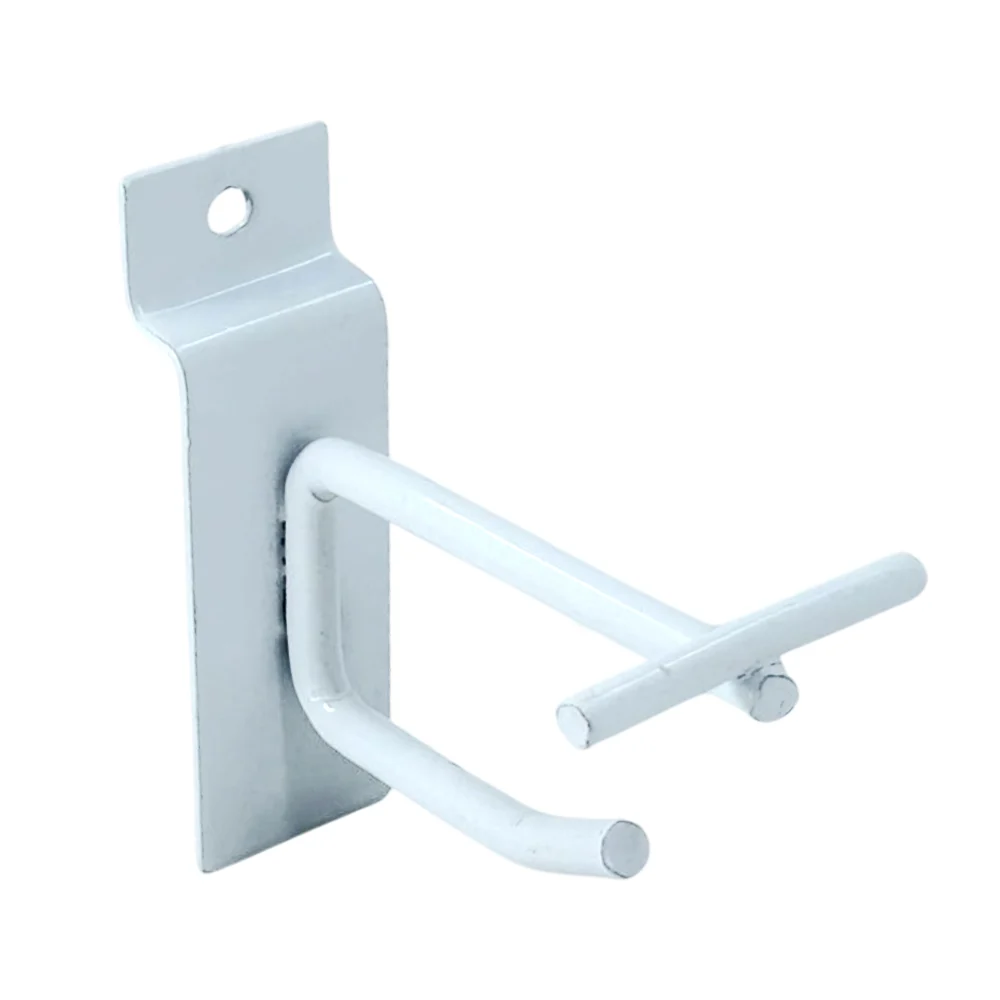 1pza Gancho de metal para panel ranurado con tubo portaprecio en color blanco, 8cm / h1307