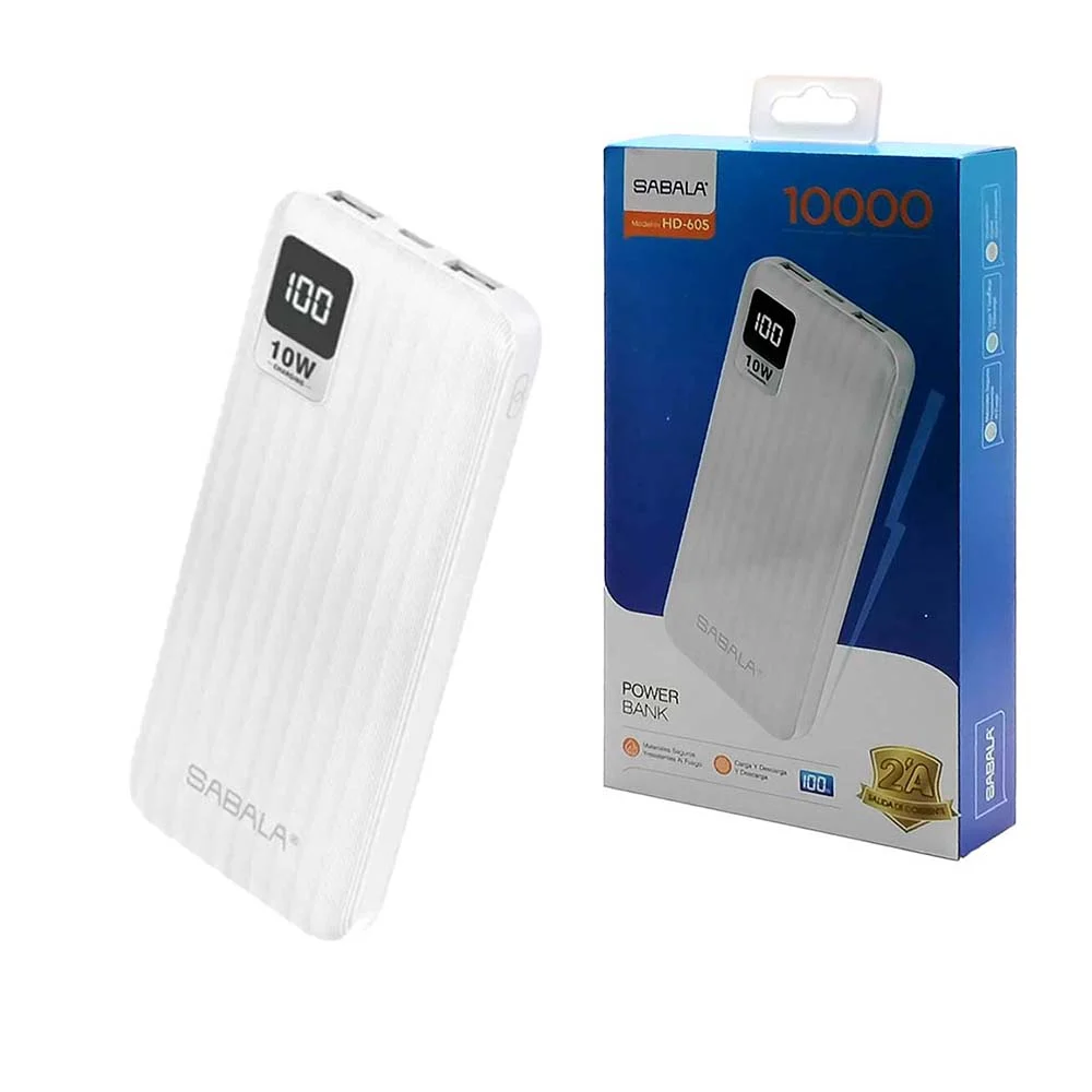 Power bank sabala 10000mah con 2 puertos usb + entrada tipo c y v8 / hd-605