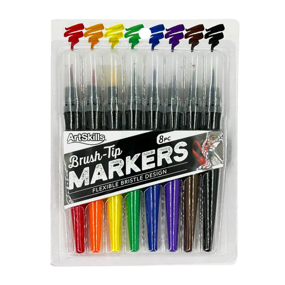 Paquete de 8 marcadores profesionales con cerdas flexibles, variedad de colores / artskills